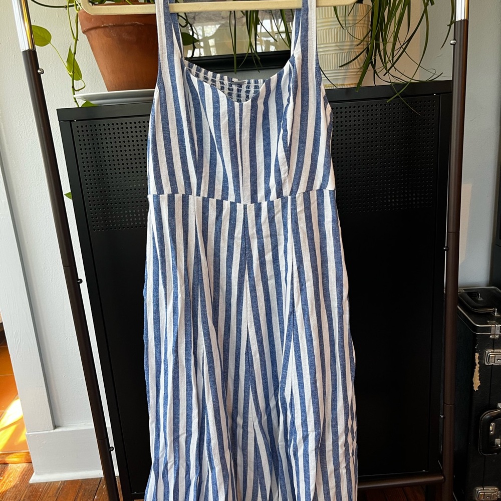 Blue and White Striped Maxi Dress